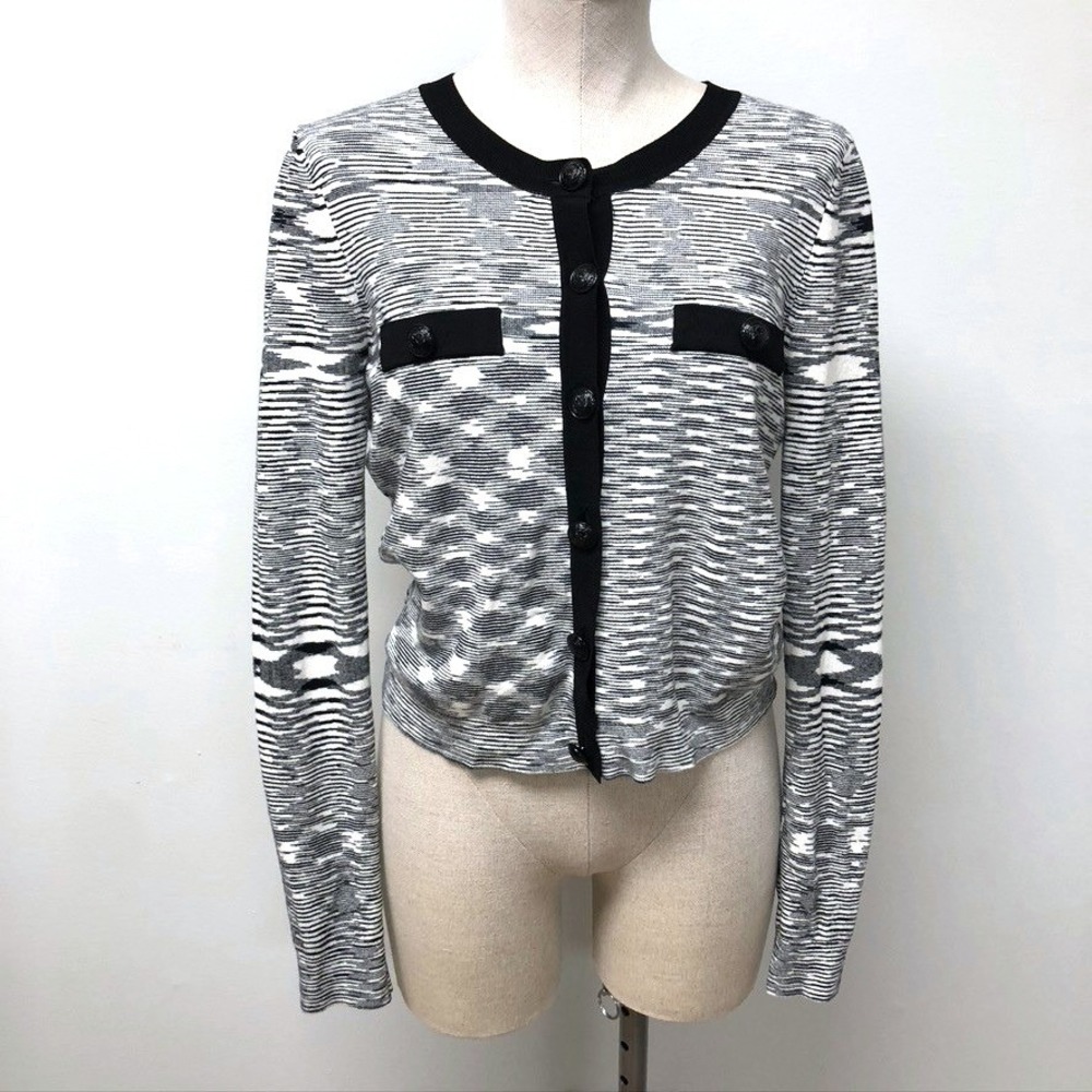 L'AGENCE Cardigan Womens Medium M Black White Space Dye Button Front Modern